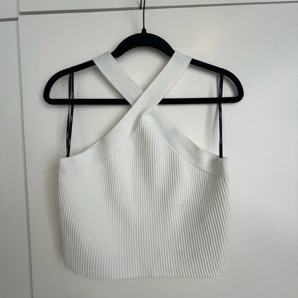 Ribbed cross neck white top